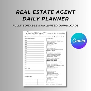 Makler für Business-Planer, tägliche Checkliste für Makler, Canva-Immobilienvorlage, vollständig bearbeitbar, digitaler Download