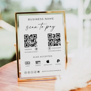 QR Code Sign Business Scan To Pay, Editable QR Code Sign, Small Business Canva Template, Printable Paypal Accepted Payments, Venmo, Cashapp