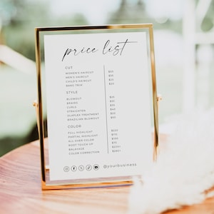 Price List Template For A Small Business, Modern Price Sheet Sign, Minimal Salon Price List, Pricing List Template, Instant Download, Canva