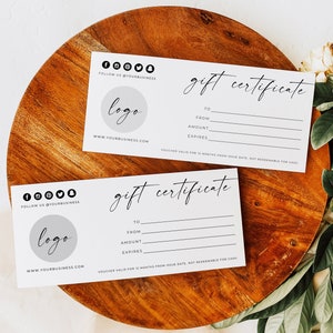 Business Gift Certificate Template, Add Logo Minimal Gift Certificate Card, Modern Gift Certificate, Editable Gift Voucher, Download, Canva