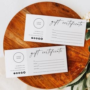 Gift Certificate Business Template, Add Logo Minimal Gift Certificate Card, Modern Gift Certificate, Editable Gift Voucher, Download, Canva