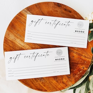 Business Gift Certificate Template, Add Logo Minimal Gift Certificate Card, Modern Gift Certificate, Editable Gift Voucher, Download, Canva