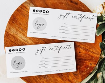 Business Gift Certificate Template, Add Logo Minimal Gift Certificate Card, Modern Gift Certificate, Editable Gift Voucher, Download, Canva
