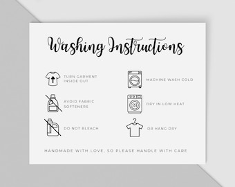 Washing Instructions Care Card: T-shirt Garment Care (Editable Canva Template - Digital Download)