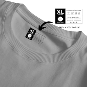 Mall för etikett för klädhals, tvättinstruktioner, etikett för t-shirthals, anpassad DIY, PNG, småföretag, Canva, redigerbar etikett, Canva-fil