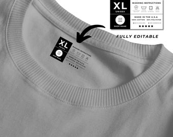Clothing Neck Label Template, Washing Instructions, T-shirt Neck Label, Custom DIY, PNG, Small Business, Canva, Editable Label, Canva file