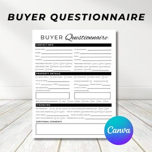 Real Estate Buyer Questionnaire, Real Estate Marketing, Survey Buyer Questionnaire, Realtor Buyer Questionnaire, PDF, EDITABLE, Canva