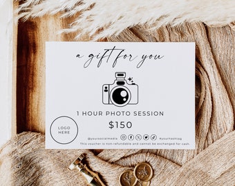 Photo Session Gift Certificate, Photography Gift Certificate, Electronic Gift Card, Editable Template, Printable Template, Edit With Canva