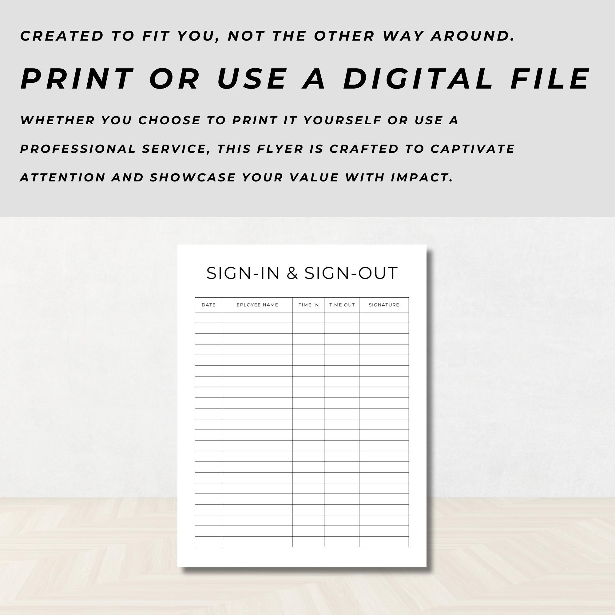 Staff Sign-in & Sign-out Sheet Template, Fancy Font, Sign-in and Sign ...