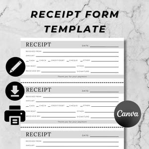 Receipt Form Template, Small Business Digital Receipt, Editable Receipt, Customer Receipt, Sales Receipt, Canva, Instant Download, 8.5x11&quot;