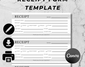 Receipt Form Template, Small Business Digital Receipt, Editable Receipt, Customer Receipt, Sales Receipt, Canva, Instant Download, 8.5x11"