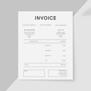 Invoice Template For Small Business, Blank Billing Template, Small Business Services Invoice, Downloadable, Editable Invoice, Canva