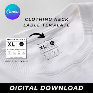 Modèle d'étiquette de cou de vêtement, instructions de lavage, étiquette de cou de T-shirt, bricolage personnalisé, PNG, petite entreprise, toile, étiquette modifiable, fichier canva