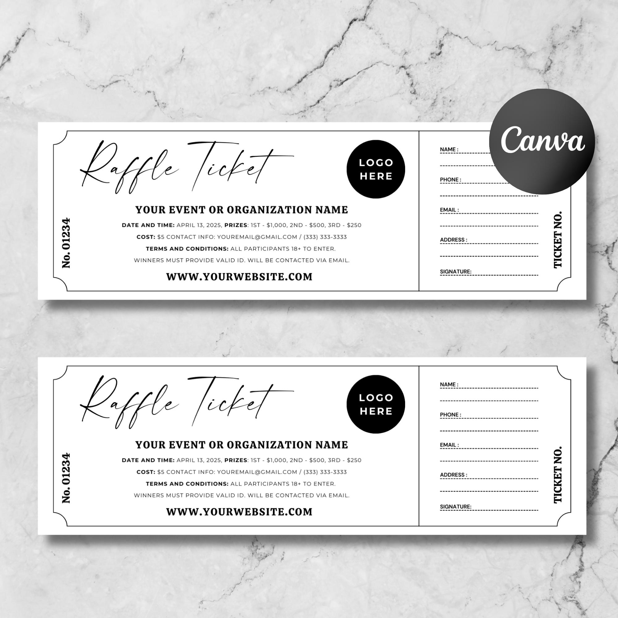 Raffle Event Ticket, Custom DIY Editable Template, Printable Ticket for ...
