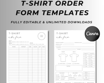 T Shirt Order Form Canva Template, Editable Shirt Order Form, Printable T-Shirt Order Forms, Small Business, Editable, Instant Download