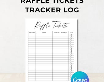 Raffle Tracker Template, Ticket Sales Tracker, Raffle Log, Raffle Ticket Organizer, Fundraiser Log, Gift Basket, Editable, Download, Canva