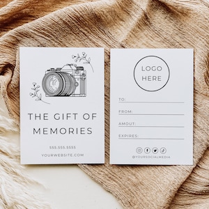 Photo Session Gift Certificate, Photography Gift Certificate, Electronic Gift Card, Editable Template, Printable Template, Edit With Canva