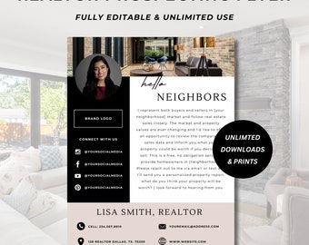 Folleto de prospección de agentes inmobiliarios, carta de marketing personalizada para bienes raíces, folleto para nuevos agentes, recursos para agentes inmobiliarios, plantilla de marketing, editable, Canva
