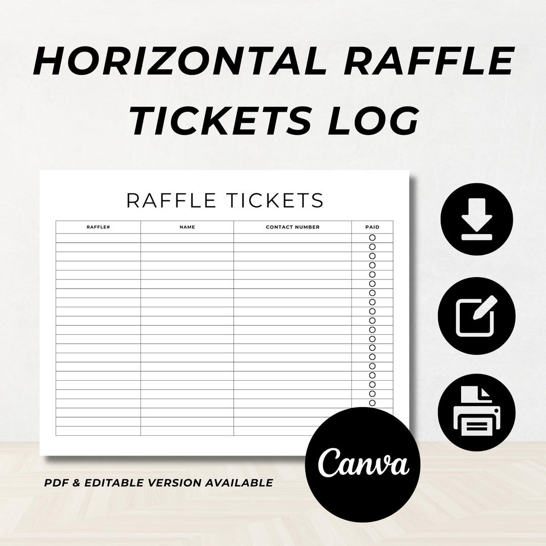 Design Raffle Tickets Horizontal Layout Horizontal Raffle Tracker Template, Ticket Sales Tracker, Raffle Log ...