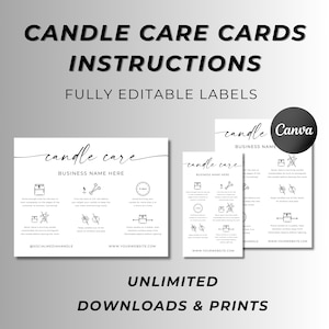 Kaart onderhoudsinstructies kaars, onderhoudsgids kaarsen, veiligheidskaart kaars ontwerp, kaarsbranding, bewerkbare sjabloon, Instant Download, Canva