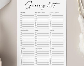 Grocery List Printable, Food Tracker, Kitchen Checklist, Shopping Planner, Meal Prep Organizer, Pantry Inventory, Fully Editable, Canva