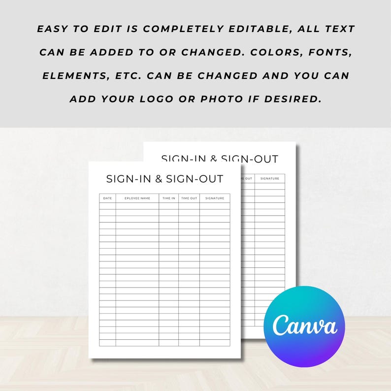 Staff Sign-in & Sign-out Sheet Template, Fancy Font, Sign-in and Sign ...