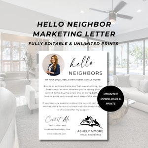 Hello Neighbor Marketing Letter, Real Estate Custom Marketing Letter, Farming Mailers, Realtor Marketing Resources, Editable Template, Canva