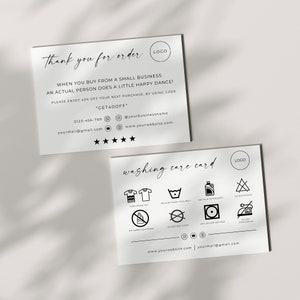 Washing Instructions Care Card, T-shirt Insert Card, Etsy Shop Packaging Insert Card, Small Business Card Insert Cards, Editable Canva