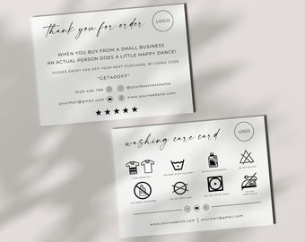 Washing Instructions Care Card, T-shirt Insert Card, Etsy Shop Packaging Insert Card, Small Business Card Insert Cards, Editable Canva