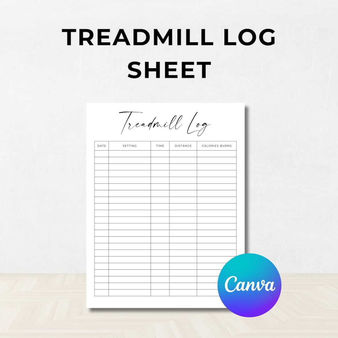 Printable Treadmill Log Treadmill Log Sheet Template, Gym & Workout Tracker, Fitness Journey ...
