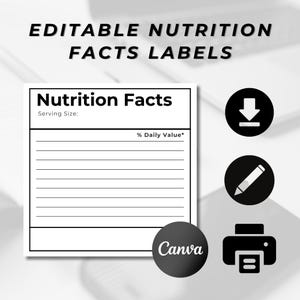 Blank Fillable Nutrition Facts, Nutrition Label Template, Nutritional SVG, PNG, PDF, Custom Nutritional Facts Template, Download, Canva