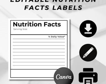 Información nutricional rellenable en blanco, plantilla de etiqueta nutricional, SVG nutricional, PNG, PDF, plantilla de información nutricional personalizada, descarga, Canva