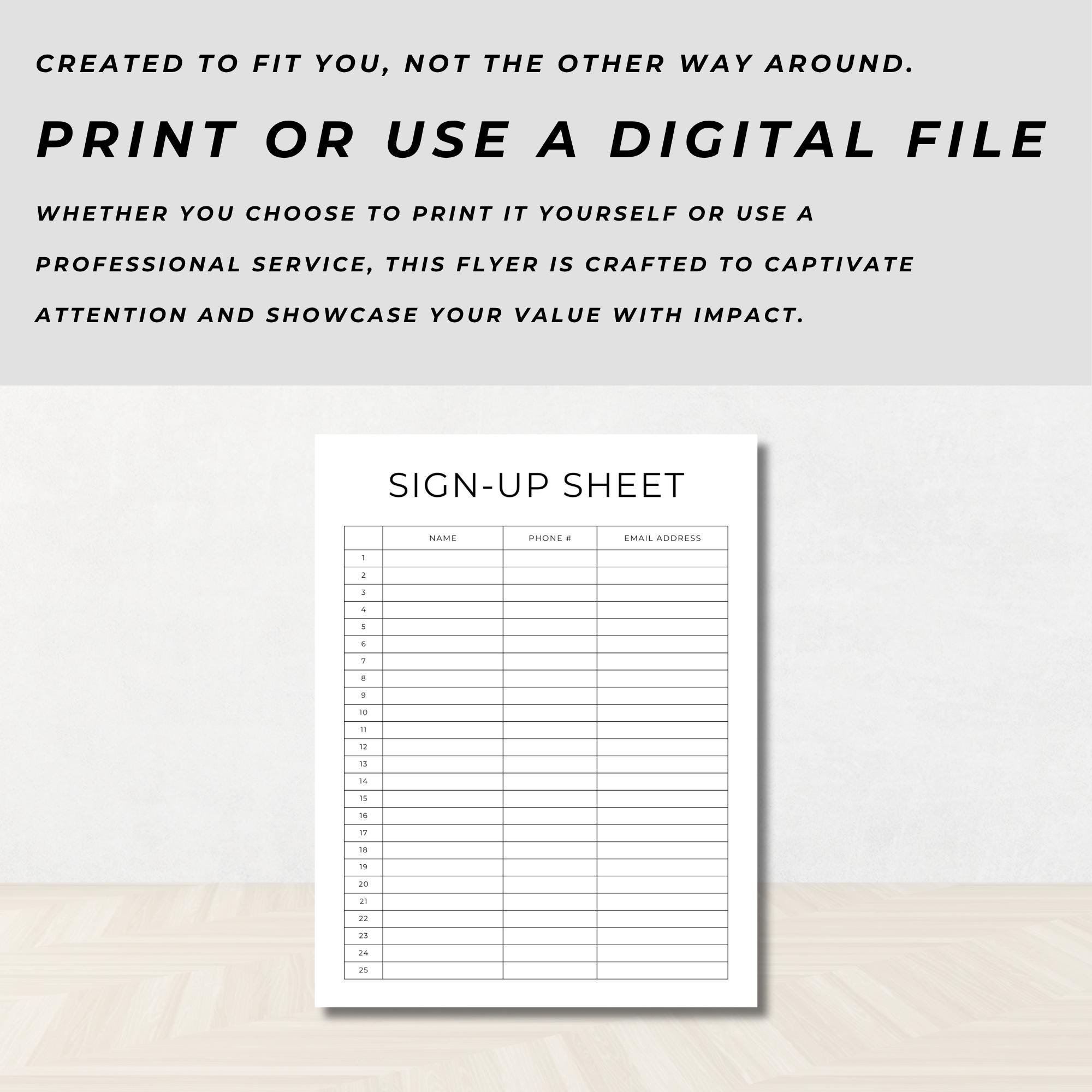 Event Sign Up Roster Editable Event Sign up Sheet Template, Fully Editable, Instant Download ...