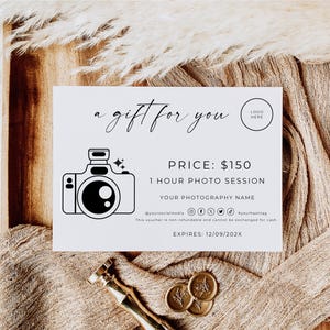 Photo Session Gift Certificate, Photography Gift Certificate, Electronic Gift Card, Editable Template, Printable Template, Edit With Canva