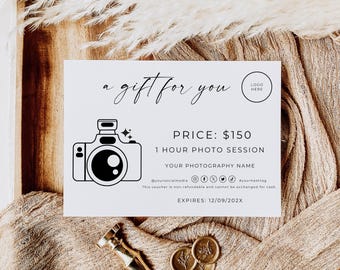 Photo Session Gift Certificate, Photography Gift Certificate, Electronic Gift Card, Editable Template, Printable Template, Edit With Canva