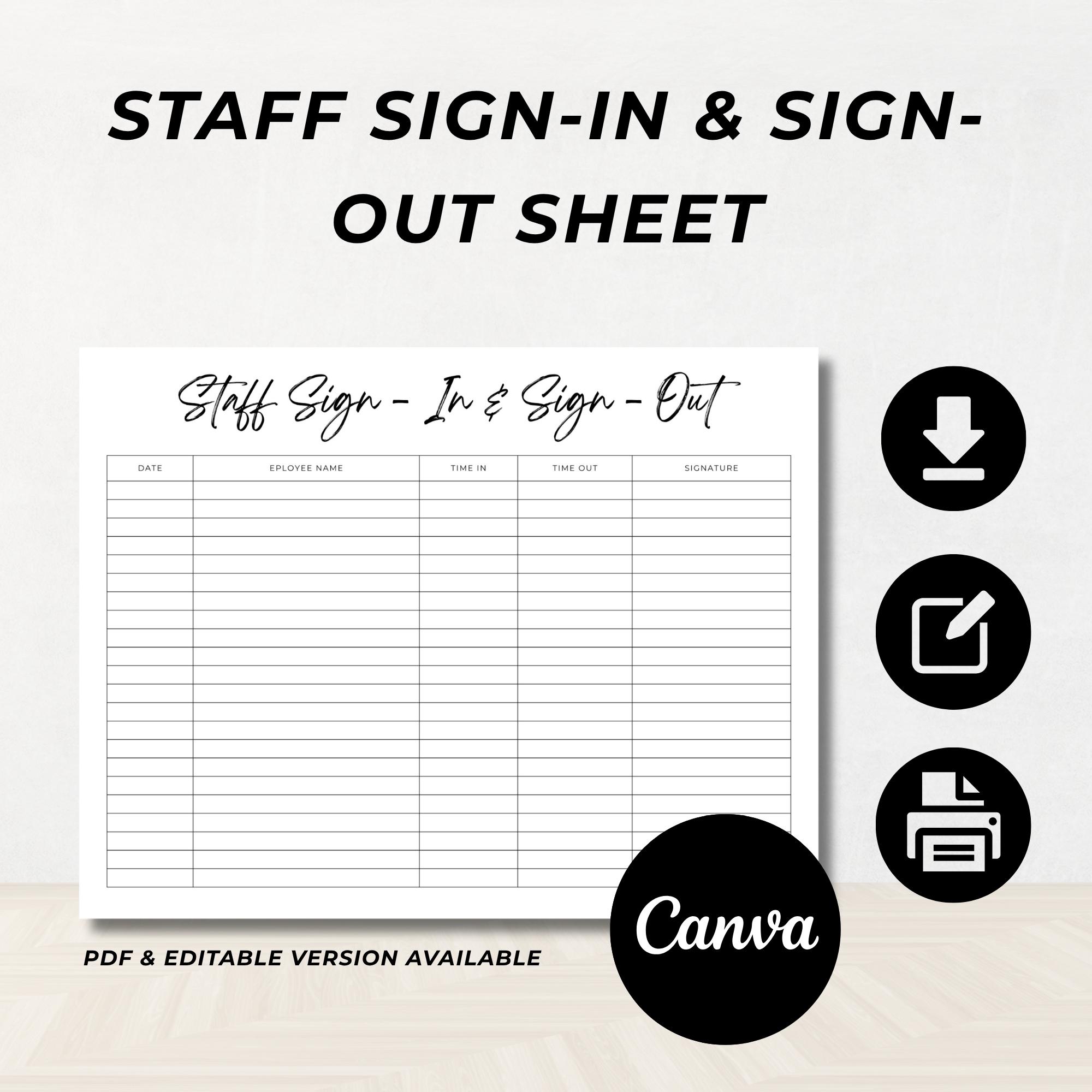 Staff Sign-in & Sign-out Sheet Template, Fancy Font, Sign-in and Sign ...