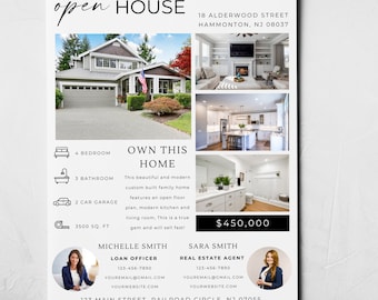 Open House Flyer Modern, Co-branded Open House Flyer, Real Estate Flyer Template, Realtor Flyer, Real Estate Marketing, Editable, Canva