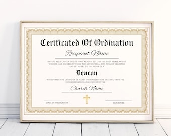 Deacon Ordination Certificate, Certificate of Ordination, Ministry Certificate, Fully Editable Template, Digital Download, Canva