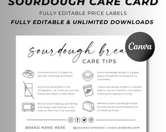 Sourdough Bread Care Card: Editable Instructions Template (Instant Download)