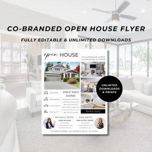 Open House Flyer Modern, Co-Branded Open House Flyer, Grundbesitz-Flyer-Vorlage, Realtor-Flyer, Wohnungsmarketing, bearbeitbar, Canva