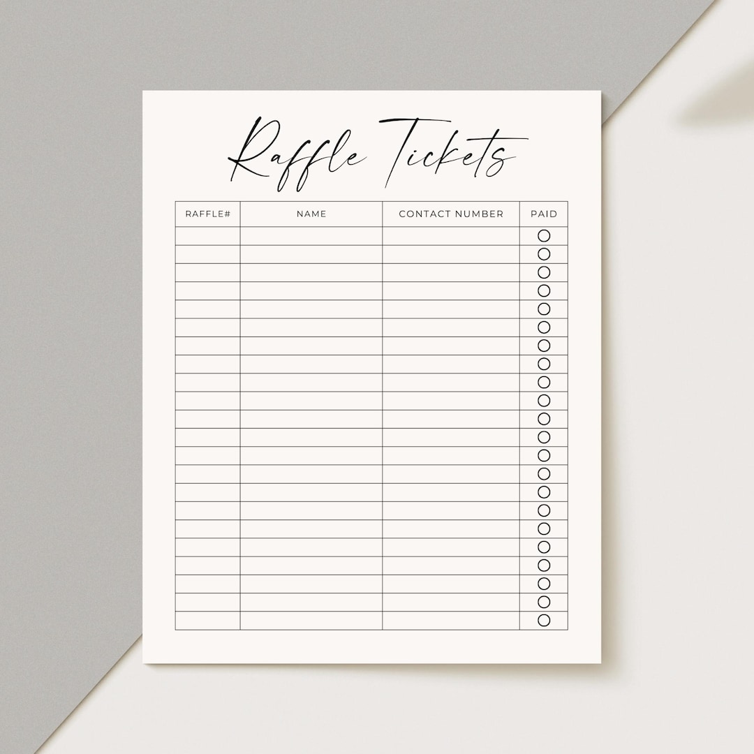 Raffle Tracker Template, Ticket Sales Tracker, Raffle Log, Raffle