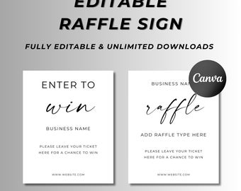 Editable Raffle Sign, Minimalist Enter To Win, Printable Business Prize Draw Signage Design, Digital Download, Fully Editable, Canva