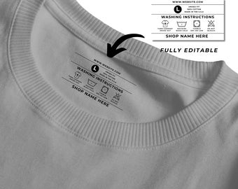 Clothing Neck Label Template: Custom Washing Instructions (Canva File)