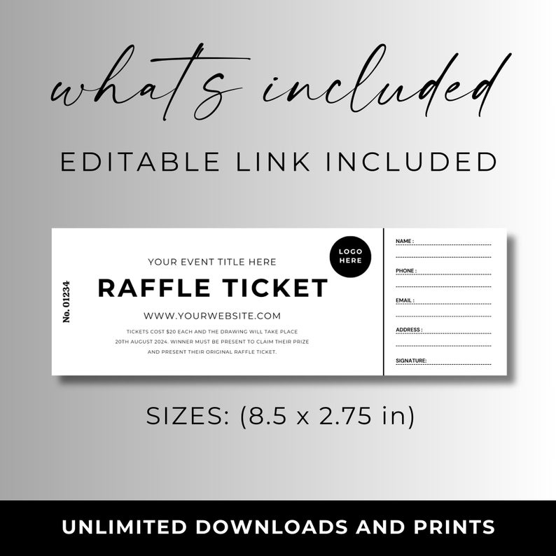 Name Raffle Tickets Customizable Raffle Ticket Template: DIY Printable Fundraising Event ...