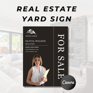 Modern Real Estate Yard Sign, For Sale Sign, Property Sign Template, Real Estate Sign Rider, Sold Sign, Editable Template, Canva For Sale