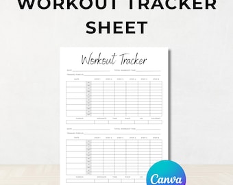 Tracker di allenamento, registro giornaliero degli esercizi, pianificatore di diario di fitness, completamente modificabile, download immediato, Canva