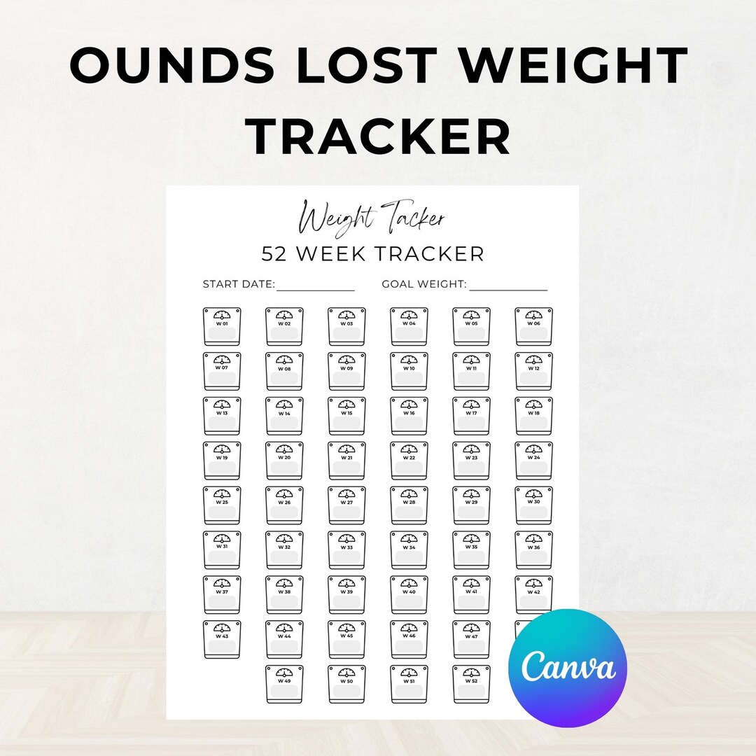 52 Week Weight Tracker, Weight Loss Tracker Printable, Weight Journal ...