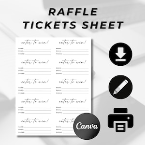 Modèle de billet de tombola, formulaire de billet de tombola, participez pour gagner, tombola surprise, billet personnalisé, carte modifiable, téléchargement numérique, PDF, toile