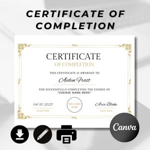 Certificate Of Completion, Editable Beauty Award, Course Certificate Of Completion, Certificate Template, Editable Template, Download, Canva