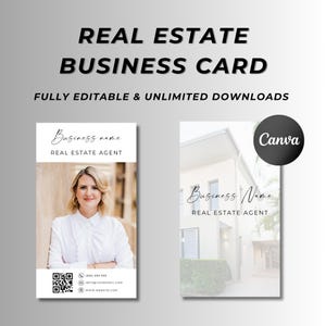 Vastgoedvisitekaartje, vastgoedmarketing, modern visitekaartje, QR-codevisitekaartjes, huisstijlkaart makelaar, bewerkbaar, canva